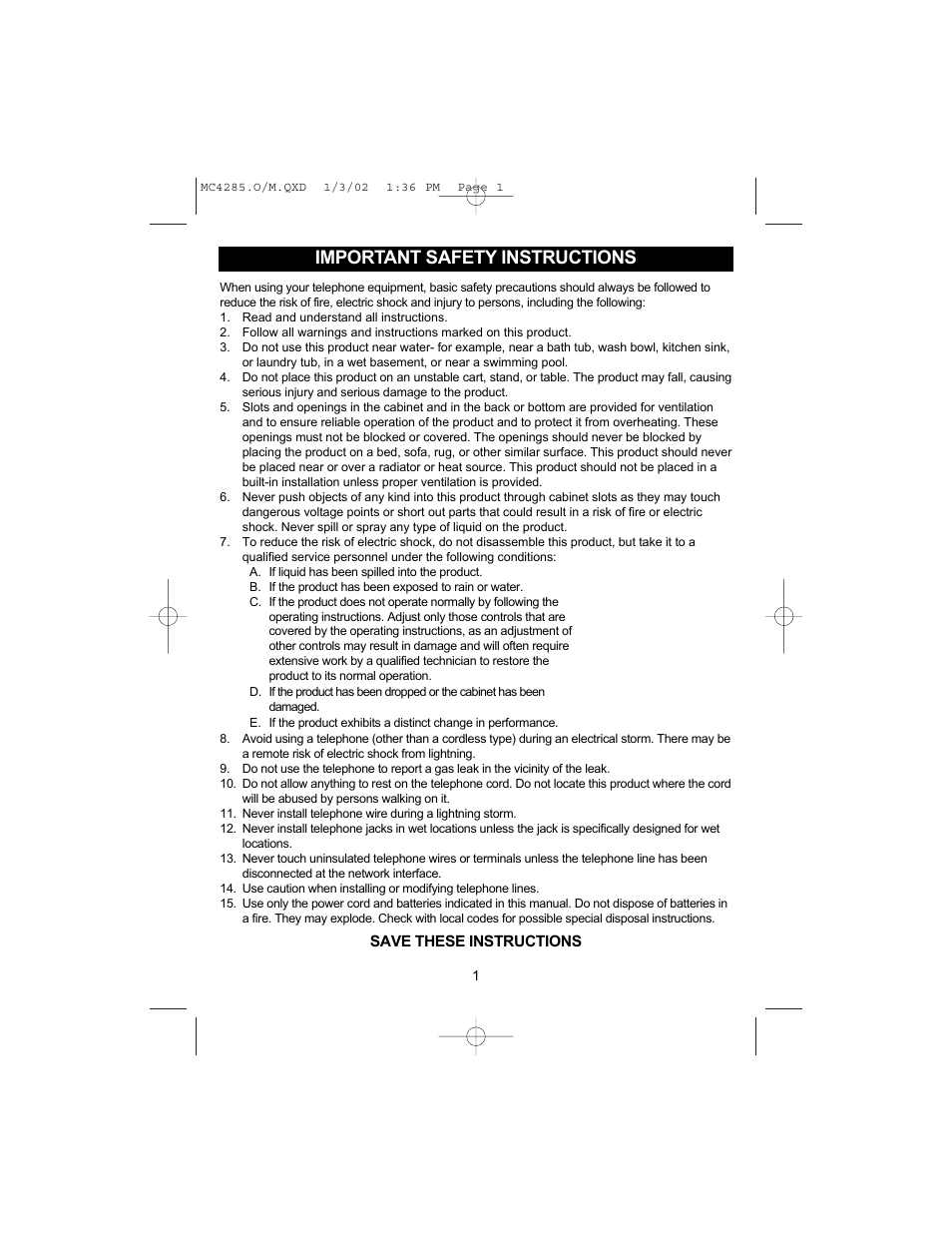 Important safety instructions | Memorex MC4285 User Manual | Page 2 / 19