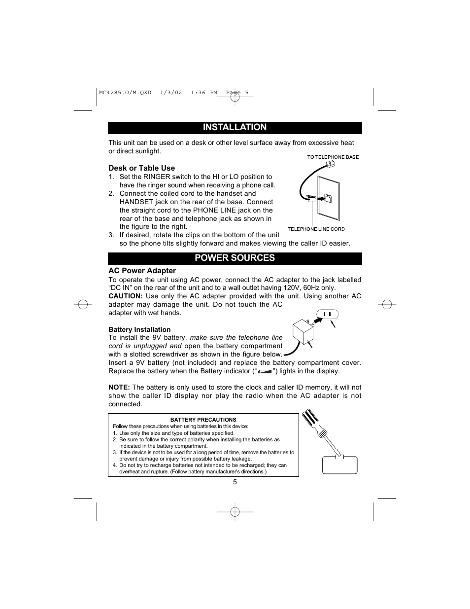 Installation, Power sources | Memorex MC4285 User Manual | Page 6 / 19