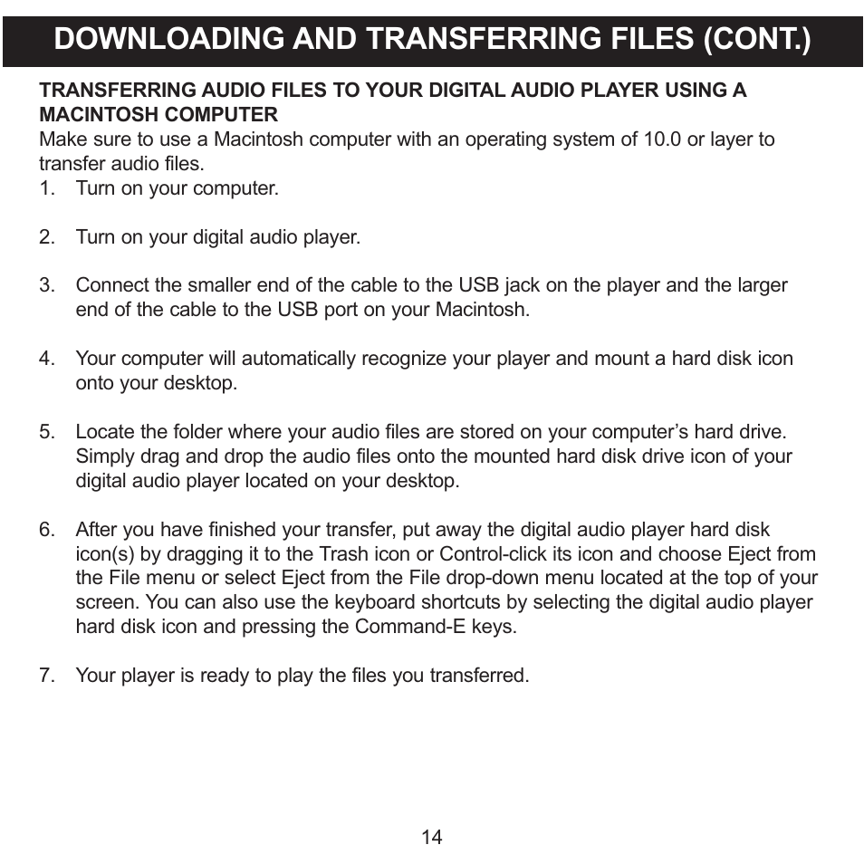 Downloading and transferring files (cont.) | Memorex MMP3774 User Manual | Page 15 / 40