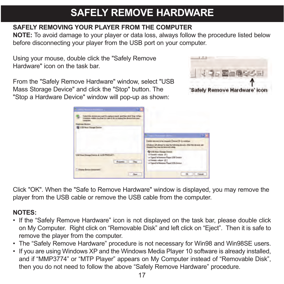 Safely remove hardware | Memorex MMP3774 User Manual | Page 18 / 40