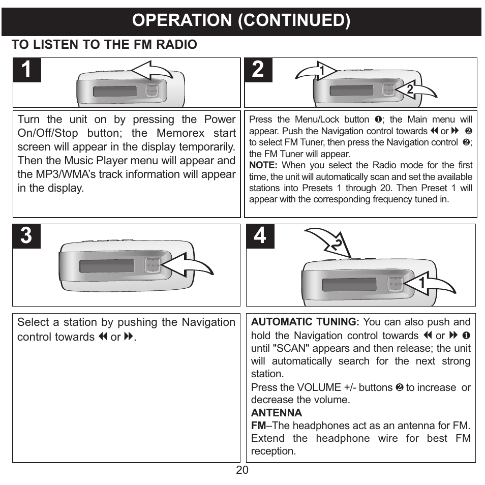 Operation (continued) | Memorex MMP3774 User Manual | Page 21 / 40