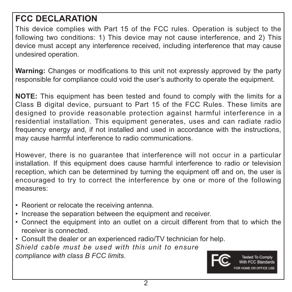 Fcc declaration | Memorex MMP3774 User Manual | Page 3 / 40