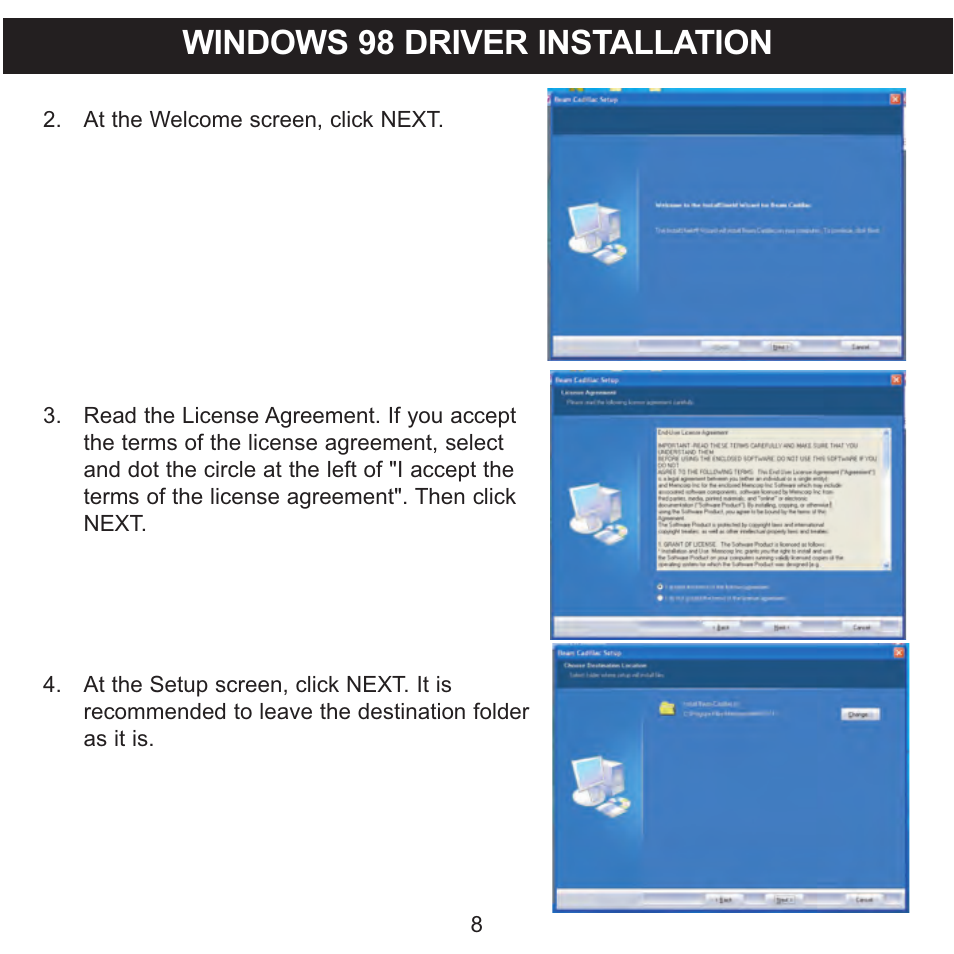 Windows 98 driver installation | Memorex MMP3774 User Manual | Page 9 / 40