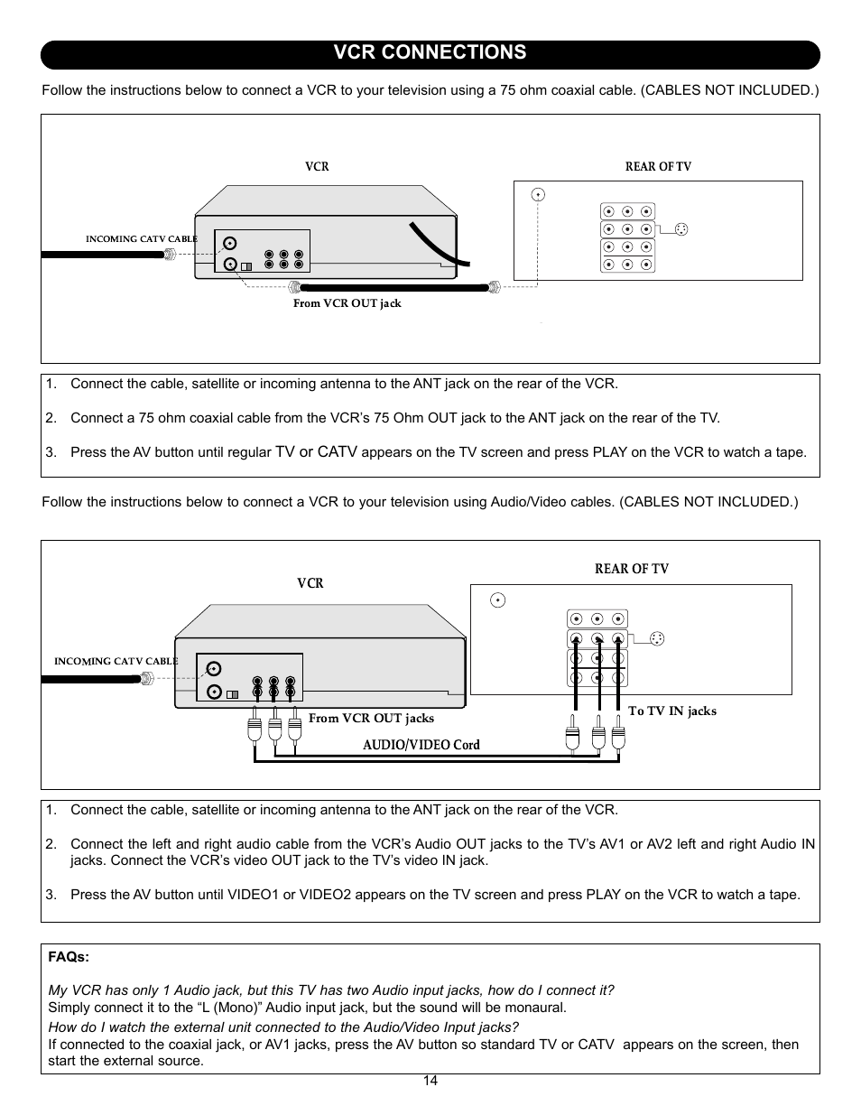 Vcr connections | Memorex MT2245 User Manual | Page 15 / 39