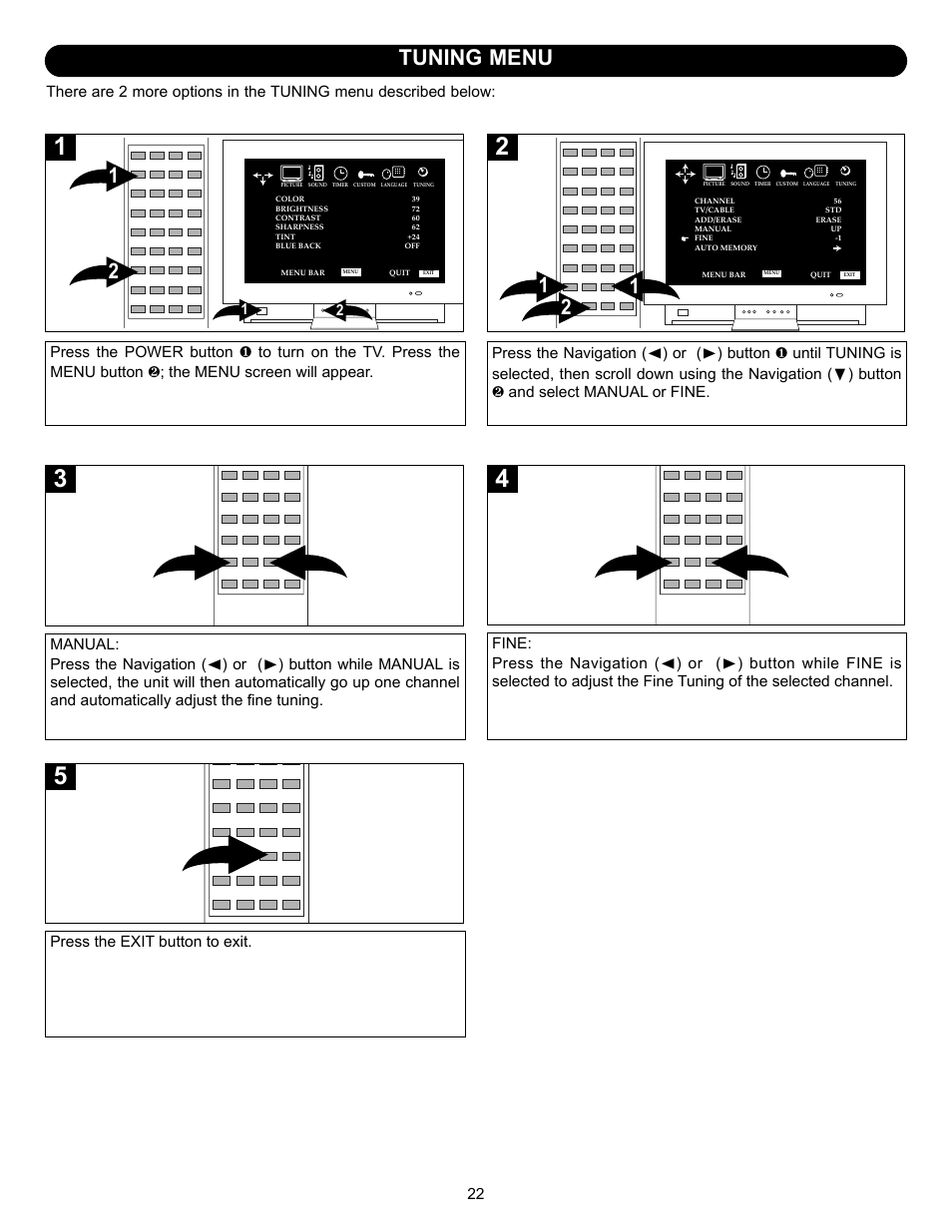 Tuning menu | Memorex MT2245 User Manual | Page 23 / 39