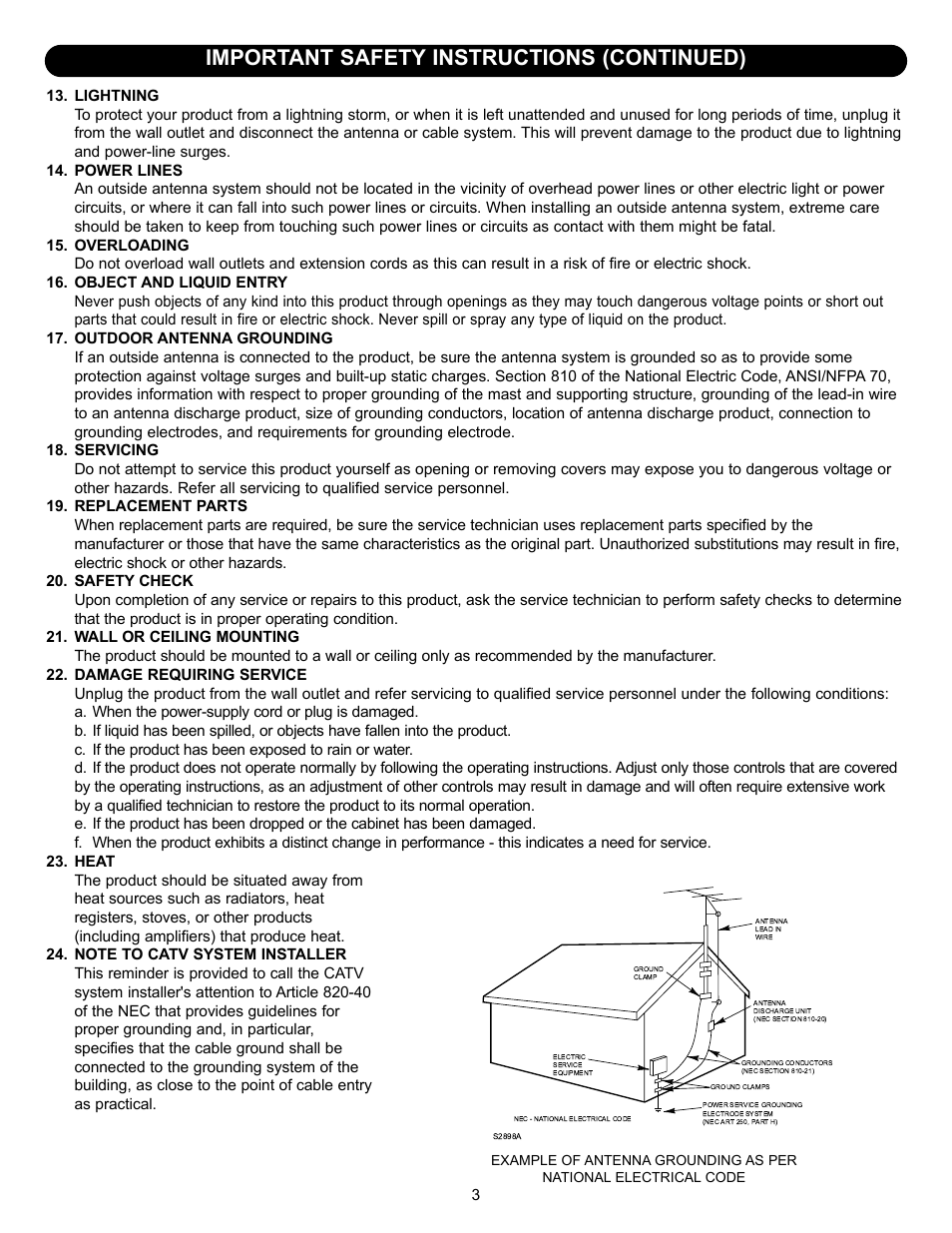 Important safety instructions (continued) | Memorex MT2245 User Manual | Page 4 / 39