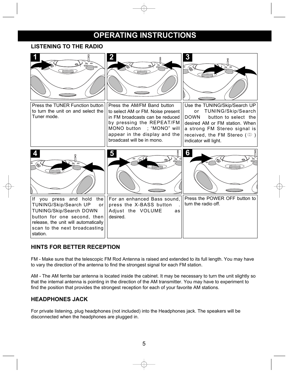 Operating instructions | Memorex MP3830O User Manual | Page 6 / 14