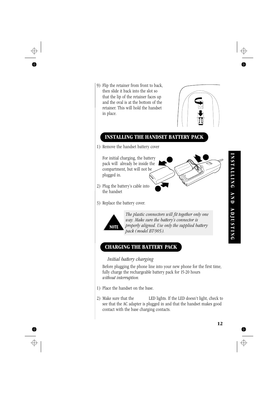 Installing the handset battery pack, Charging the battery pack | Memorex MPH6929 User Manual | Page 17 / 42