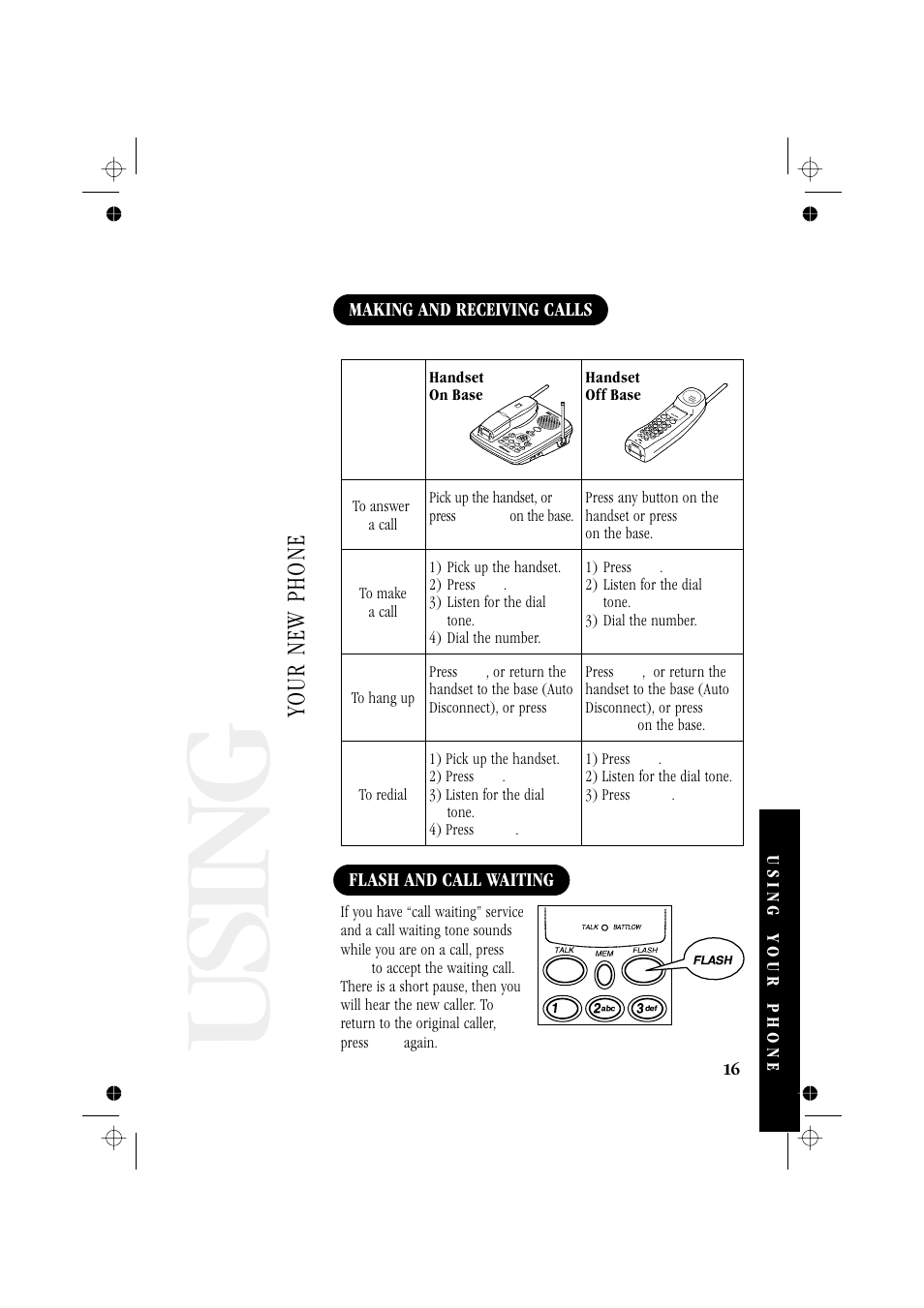 Usi n g, Your new phone | Memorex MPH6929 User Manual | Page 21 / 42