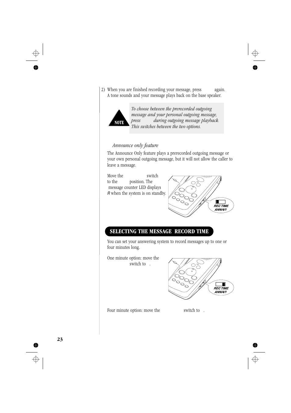 Selecting the message record time | Memorex MPH6929 User Manual | Page 28 / 42