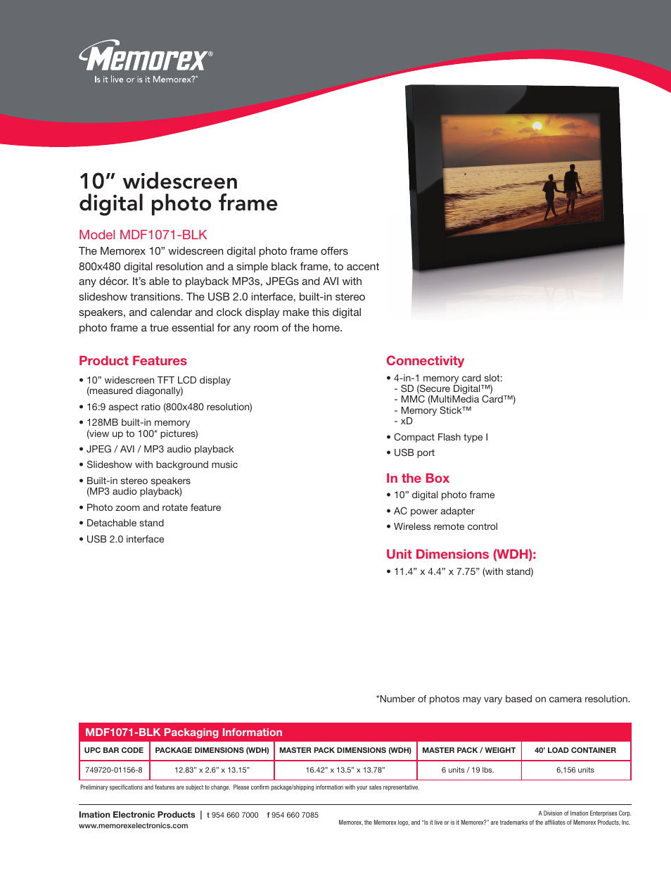 Memorex MDF1071-BLK User Manual | 1 page