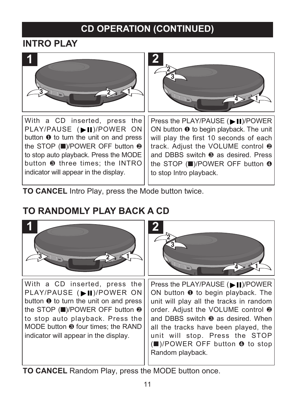 Cd operation (continued), Intro play | Memorex MD6447 User Manual | Page 12 / 32