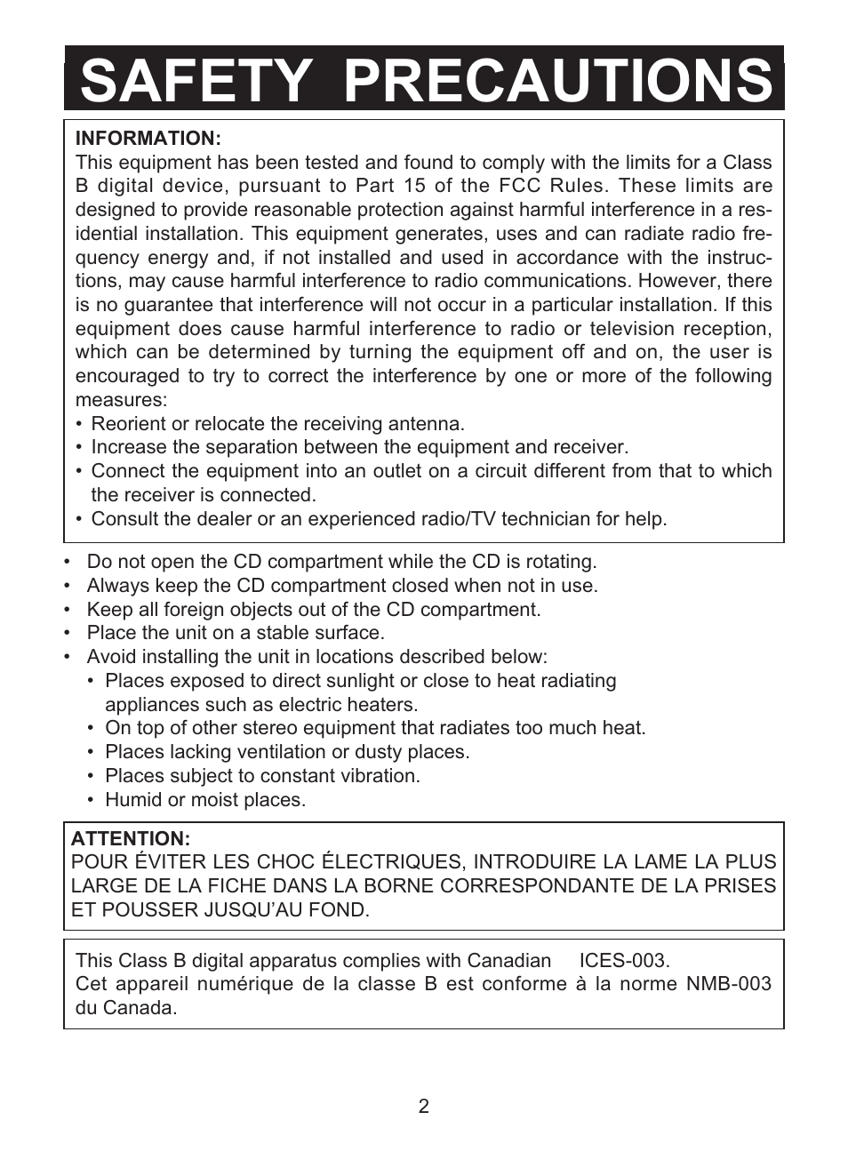 Safety precautions | Memorex MD6447 User Manual | Page 3 / 32