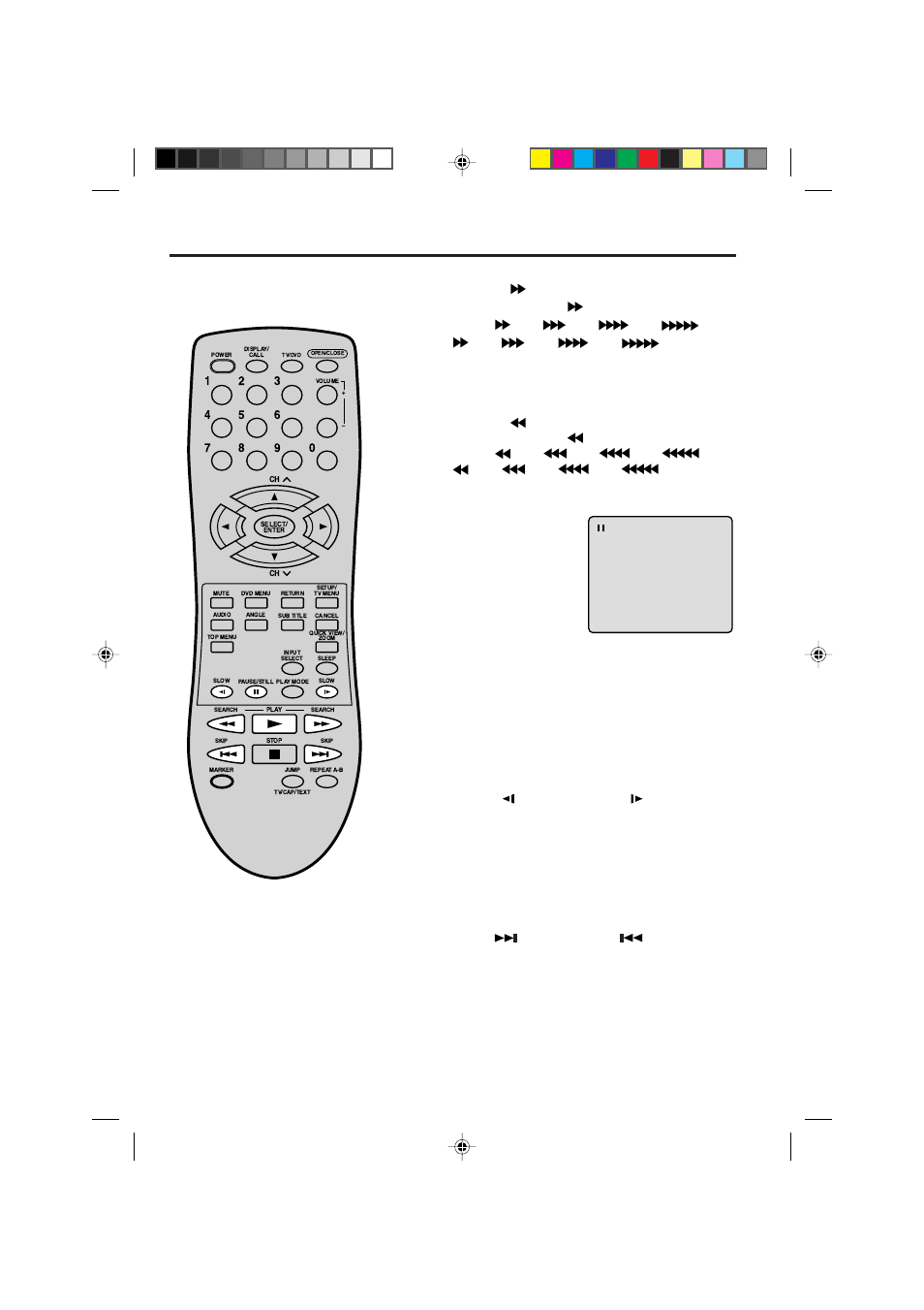 28 special playback, Fast forward playback, Review playback | Still playback, Frame advance, Slow-motion playback, Locating a chapter or track | Memorex MVD2009CB User Manual | Page 28 / 92