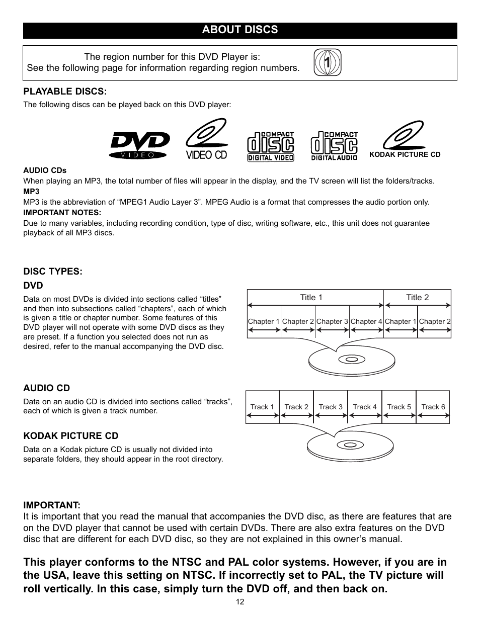 About discs | Memorex MVD2037 User Manual | Page 13 / 36