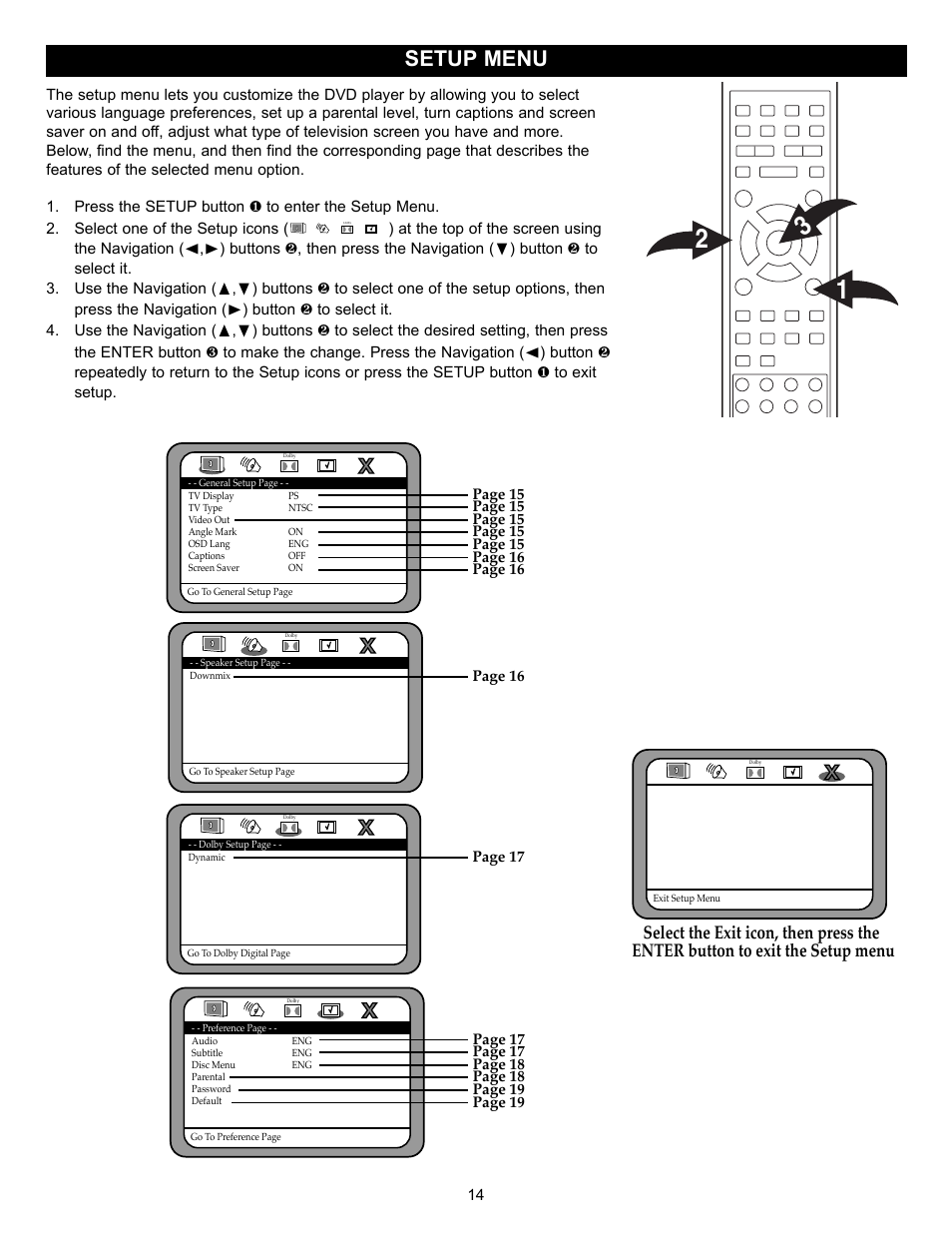 Setup menu | Memorex MVD2037 User Manual | Page 15 / 36