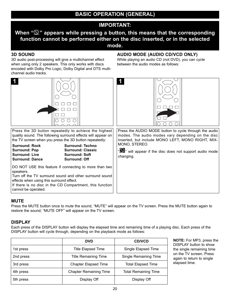Basic operation (general) | Memorex MVD2037 User Manual | Page 21 / 36