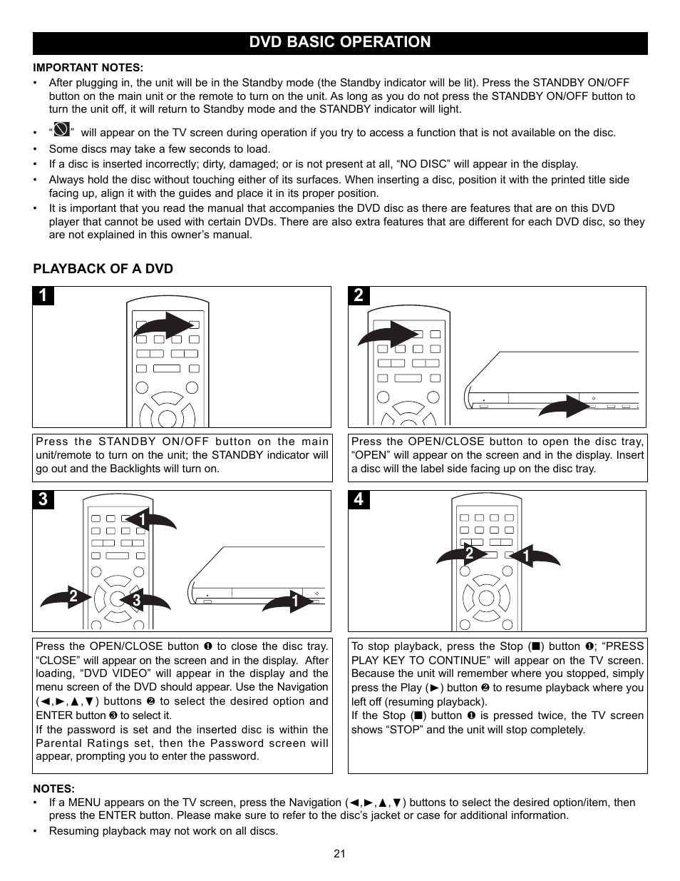 Dvd basic operation | Memorex MVD2037 User Manual | Page 22 / 36