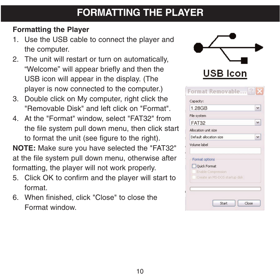 Formatting the player | Memorex MHD8015 User Manual | Page 11 / 41