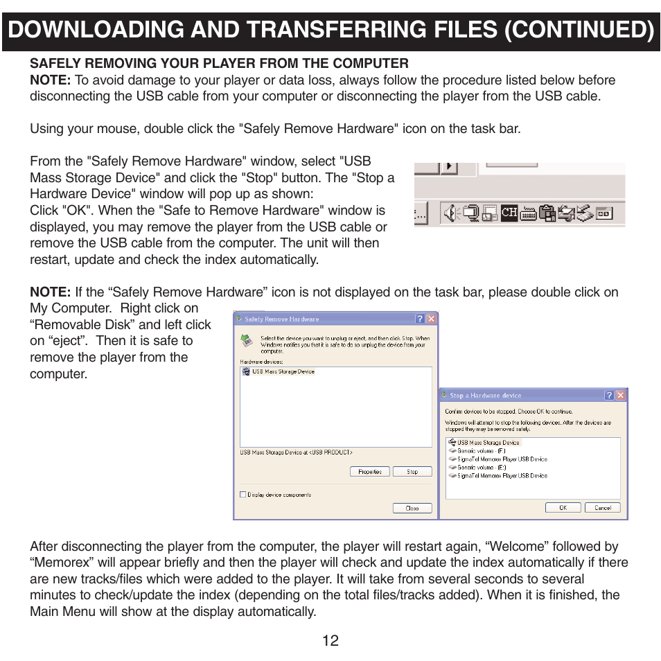 Downloading and transferring files (continued) | Memorex MHD8015 User Manual | Page 13 / 41