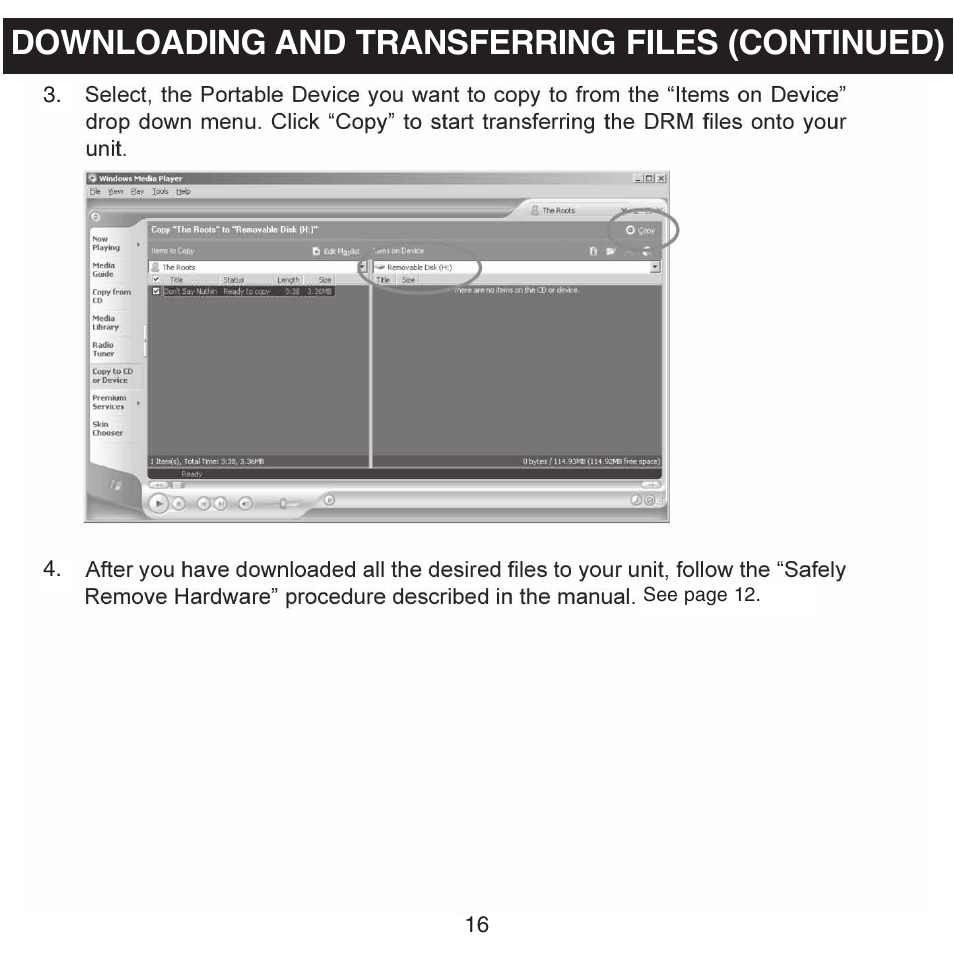 Downloading and transferring files (continued) | Memorex MHD8015 User Manual | Page 17 / 41