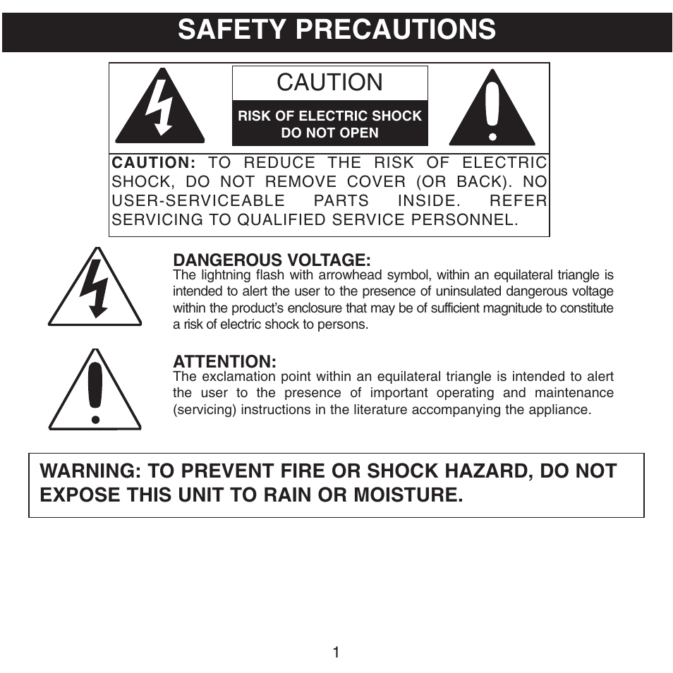 Safety precautions, Caution | Memorex MHD8015 User Manual | Page 2 / 41