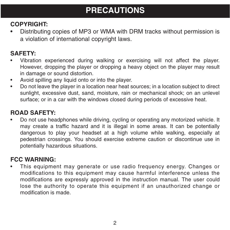 Precautions | Memorex MHD8015 User Manual | Page 3 / 41