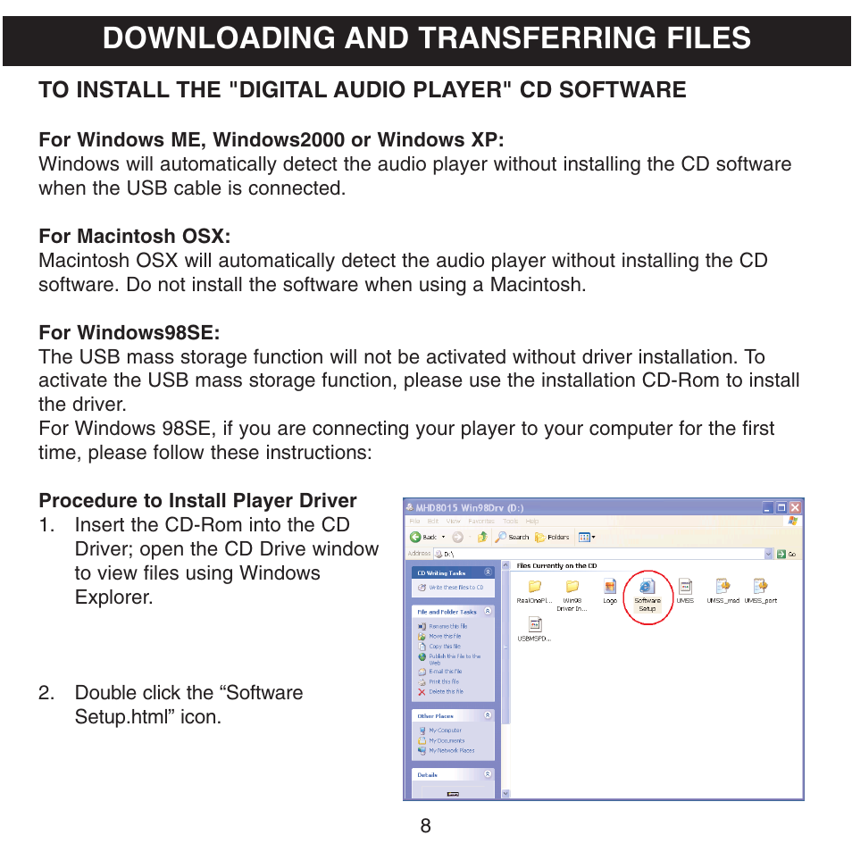 Downloading and transferring files | Memorex MHD8015 User Manual | Page 9 / 41