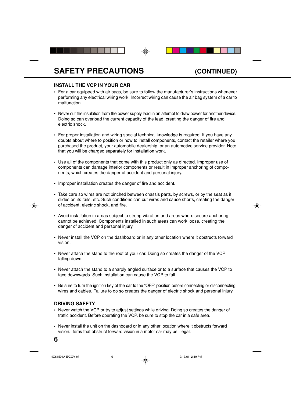 Safety precautions, Continued) | Memorex MVP0028 User Manual | Page 6 / 21