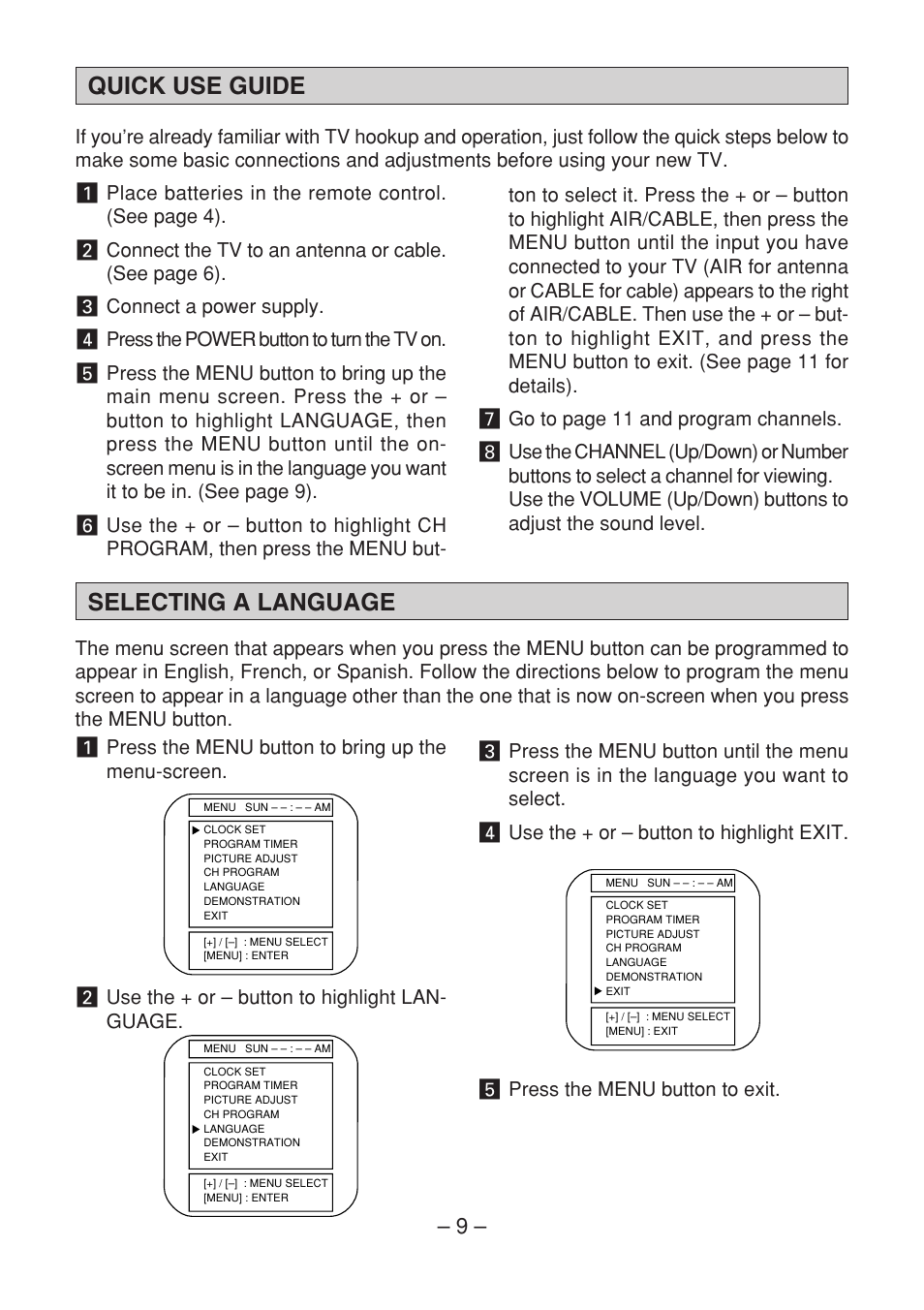 Selecting a language quick use guide | Memorex MT1091 User Manual | Page 10 / 20