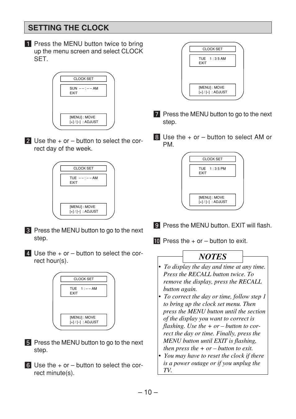Setting the clock | Memorex MT1091 User Manual | Page 11 / 20