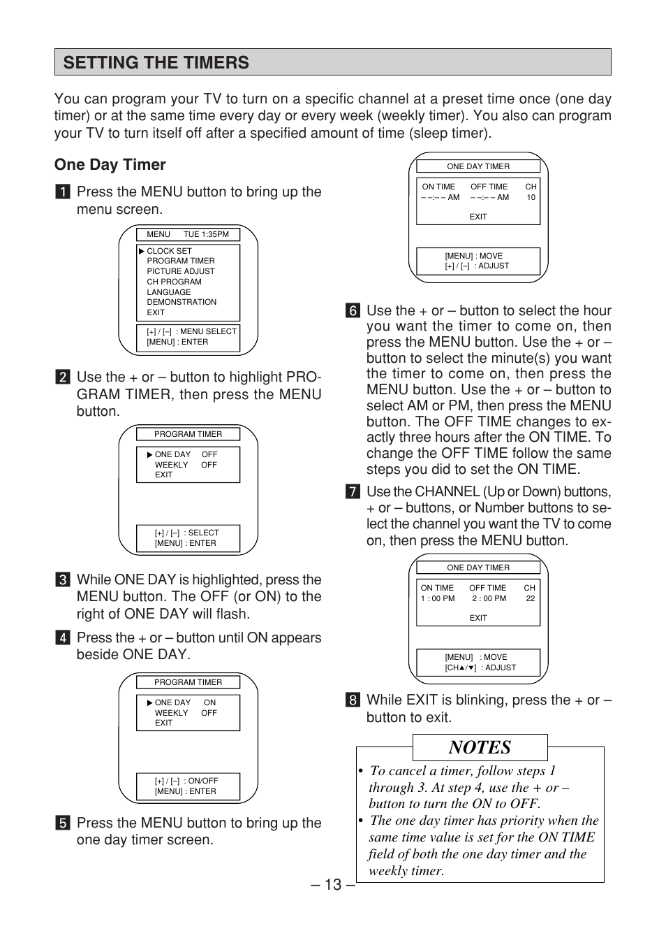 Setting the timers, One day timer | Memorex MT1091 User Manual | Page 14 / 20