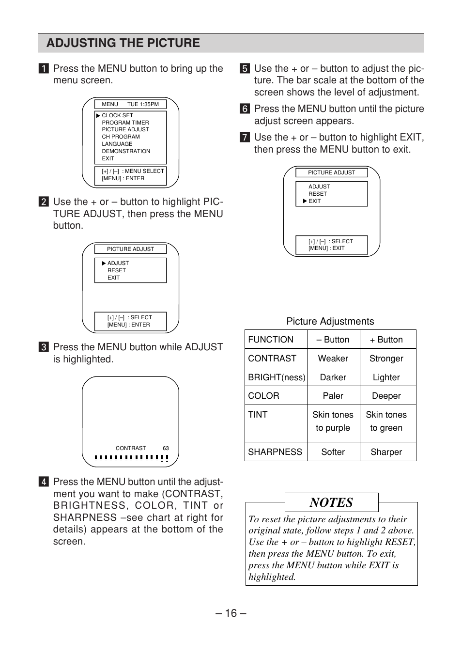 Adjusting the picture | Memorex MT1091 User Manual | Page 17 / 20