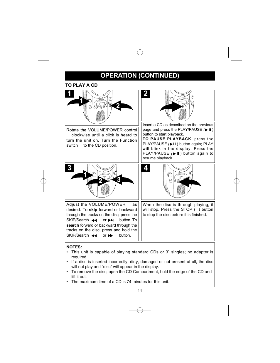 Operation (continued) | Memorex MC1003 User Manual | Page 12 / 21