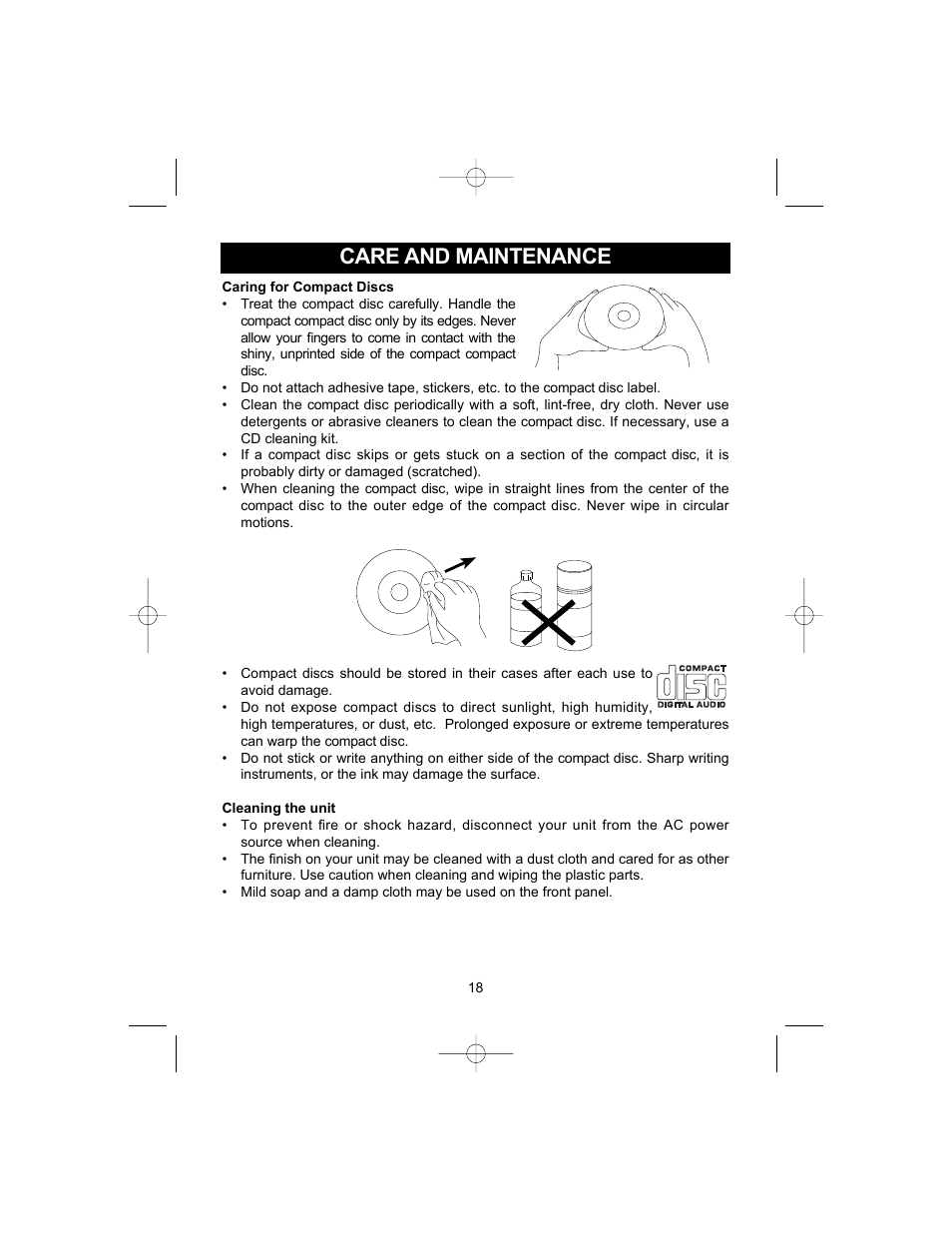 Care and maintenance | Memorex MC1003 User Manual | Page 19 / 21