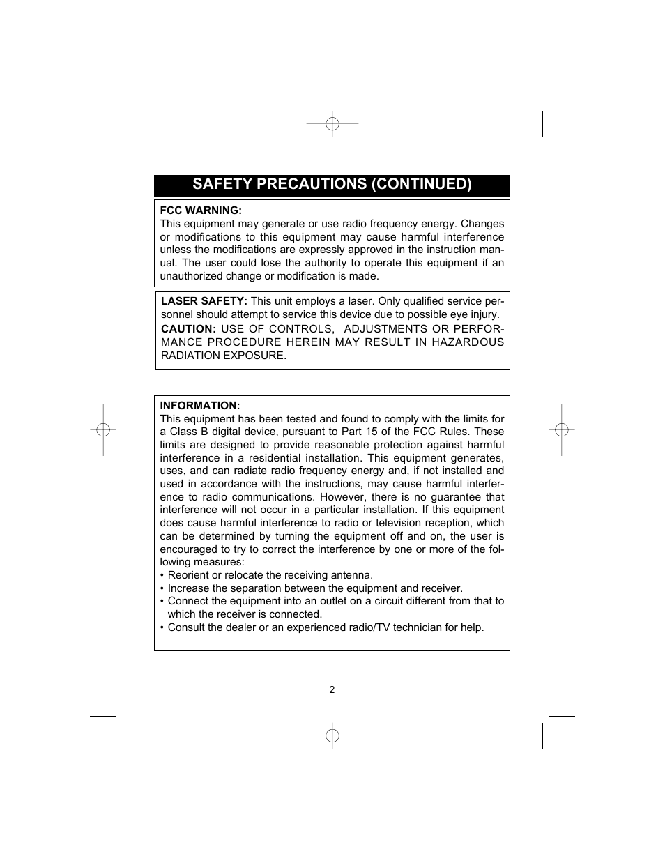 Safety precautions (continued) | Memorex MC1003 User Manual | Page 3 / 21