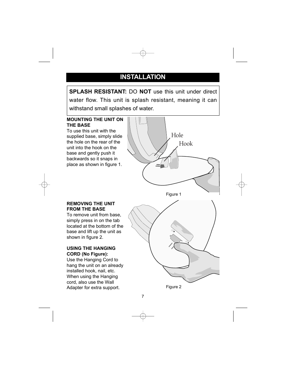 Installation, Hook hole | Memorex MC1003 User Manual | Page 8 / 21