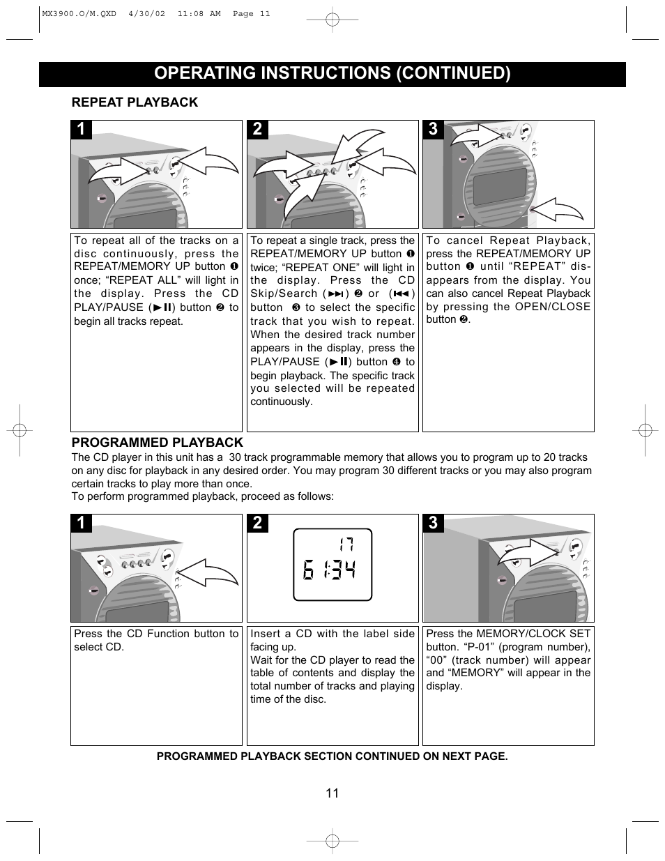 Operating instructions (continued) | Memorex MX3900 User Manual | Page 12 / 18