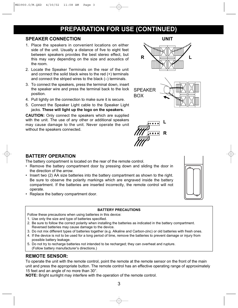 Preparation for use (continued) | Memorex MX3900 User Manual | Page 4 / 18