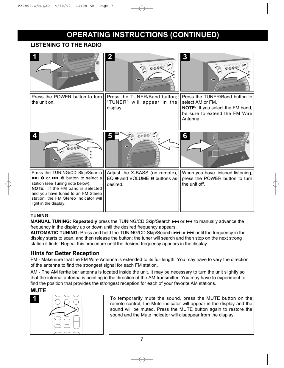 Operating instructions (continued) | Memorex MX3900 User Manual | Page 8 / 18