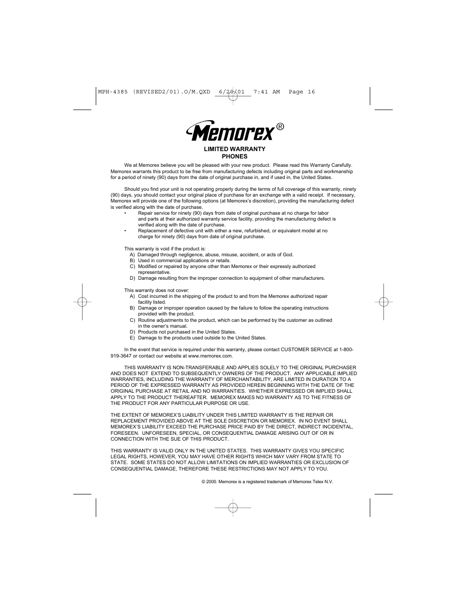 Memorex MPH4385 User Manual | Page 17 / 18