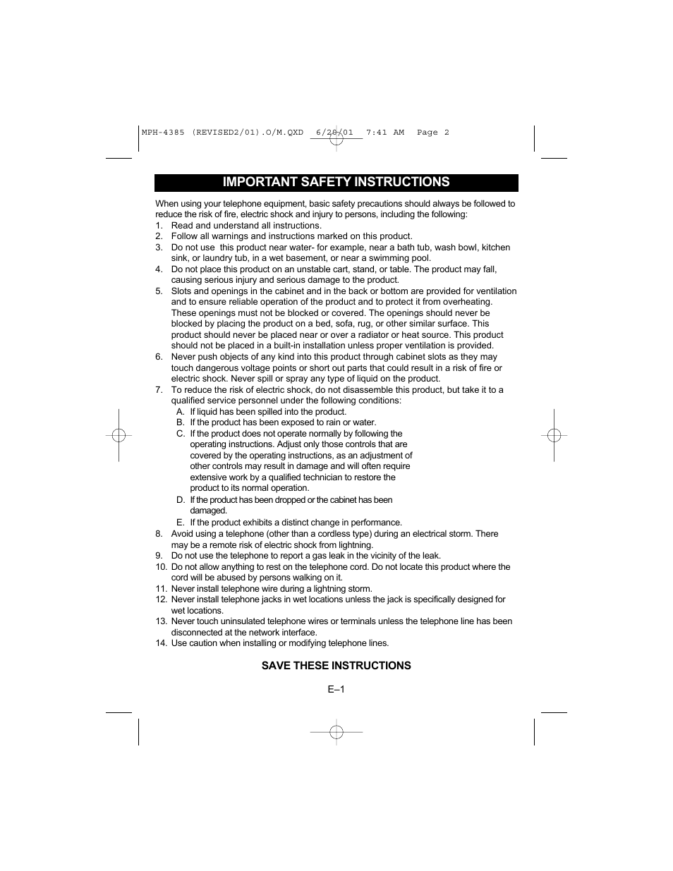 Important safety instructions | Memorex MPH4385 User Manual | Page 3 / 18