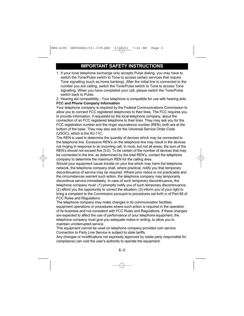 Important safety instructions | Memorex MPH4385 User Manual | Page 4 / 18