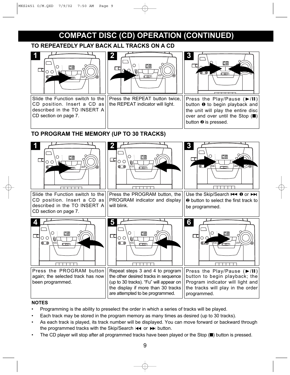 5compact disc (cd) operation (continued) | Memorex MKS2451 User Manual | Page 10 / 17