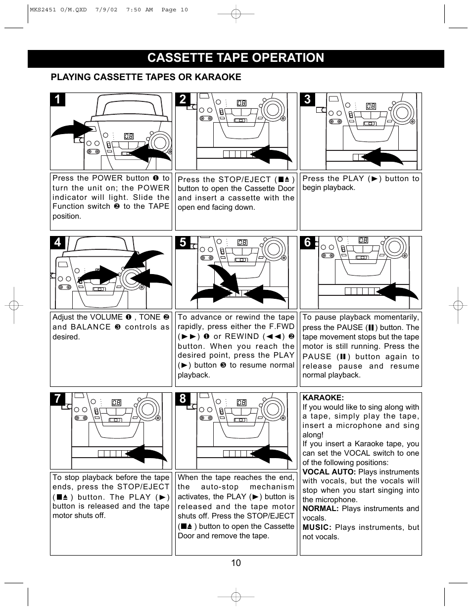 Cassette tape operation | Memorex MKS2451 User Manual | Page 11 / 17