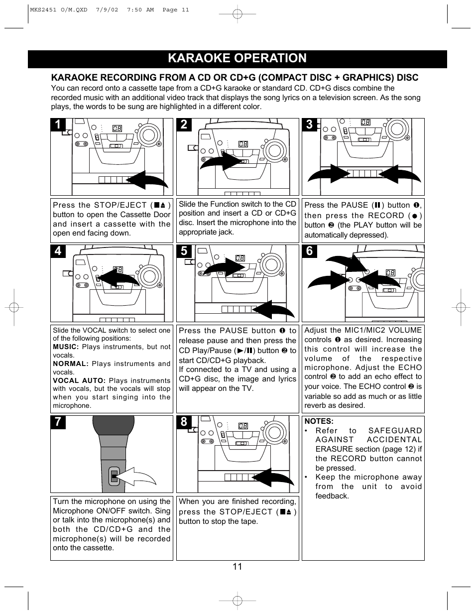 5karaoke operation | Memorex MKS2451 User Manual | Page 12 / 17