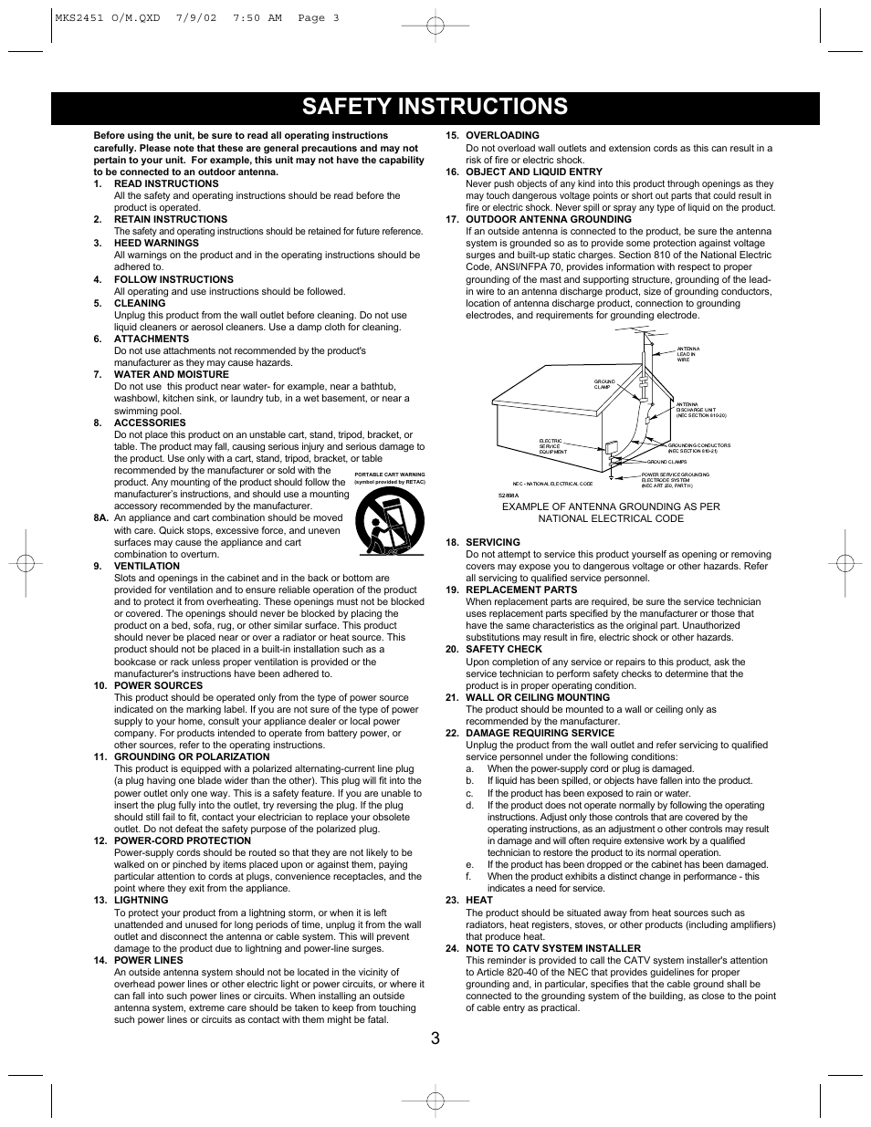 Safety instructions | Memorex MKS2451 User Manual | Page 4 / 17