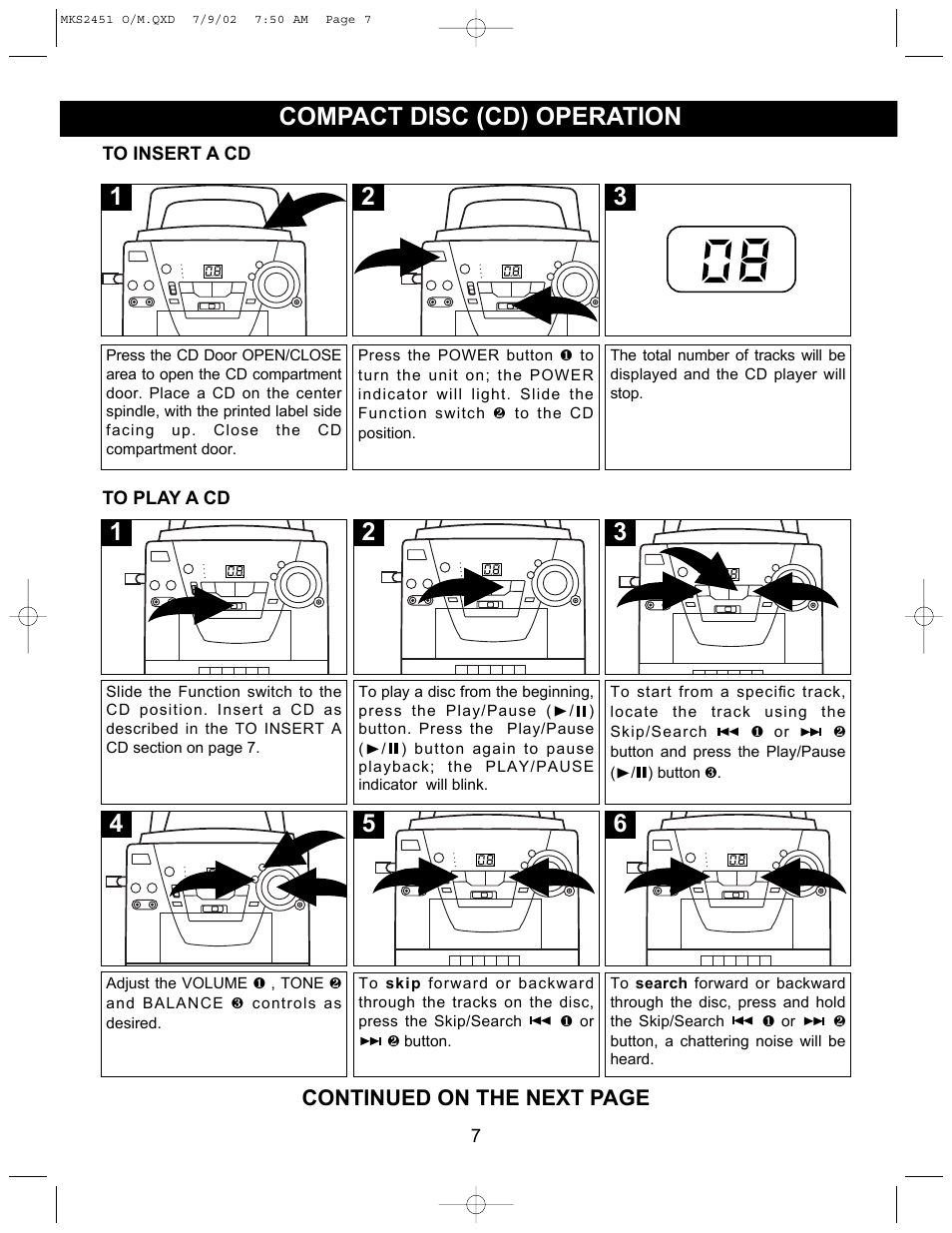 Compact disc (cd) operation | Memorex MKS2451 User Manual | Page 8 / 17