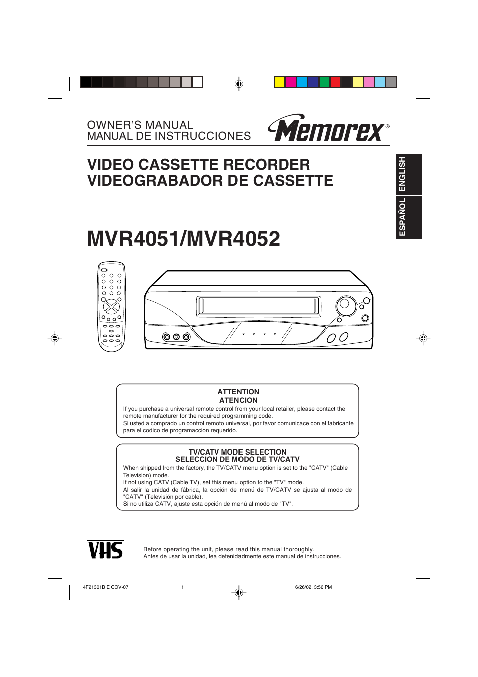Memorex MVR4051/MVR4052 User Manual | 28 pages