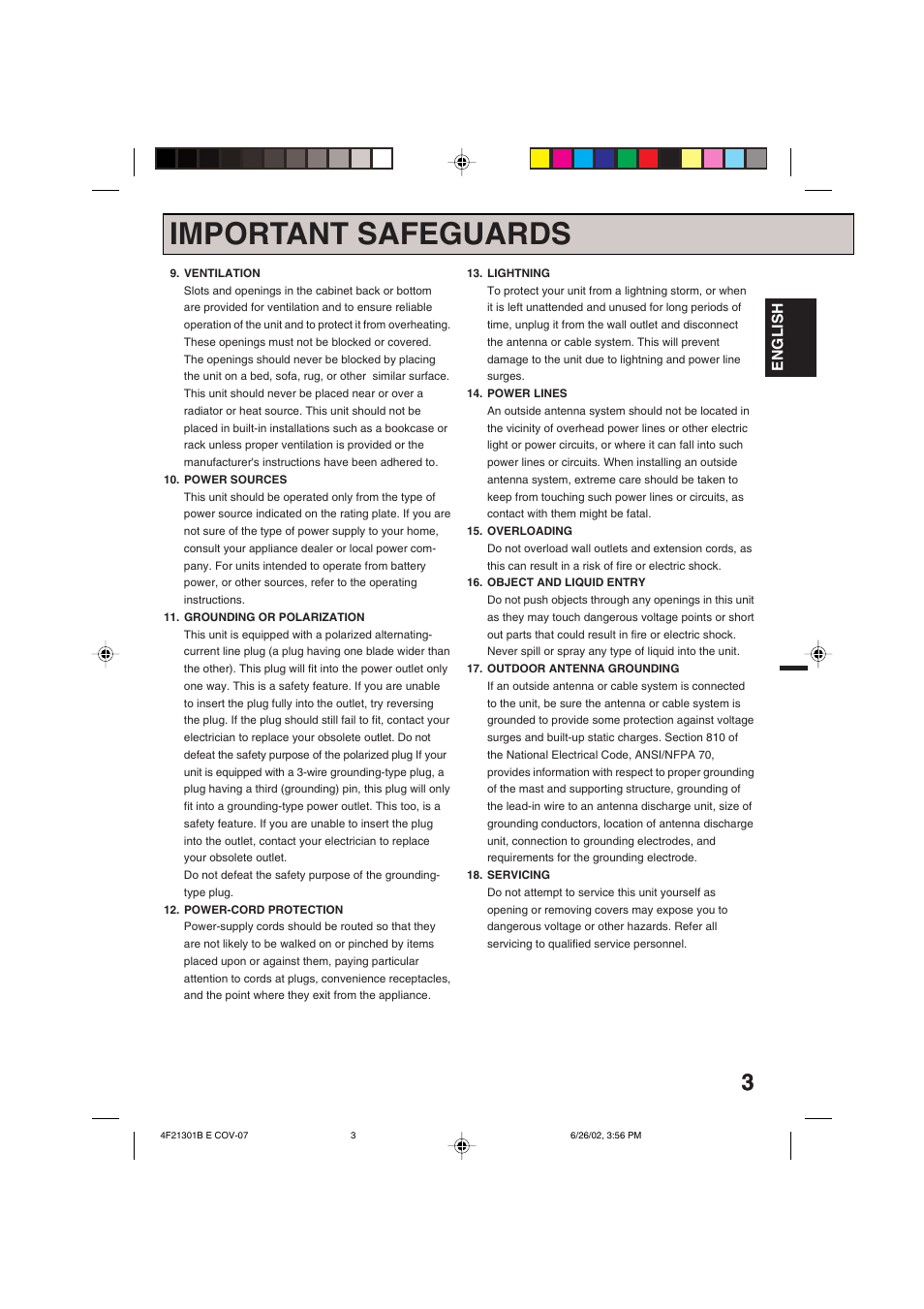 Important safeguards, English | Memorex MVR4051/MVR4052 User Manual | Page 3 / 28